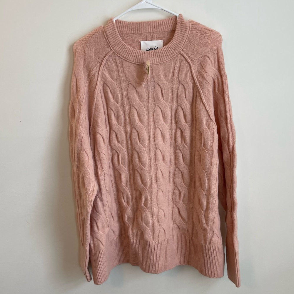 Aerie NWT S Pink Cableknit Sweater Balletcore Coastal Cottagecore Soft Oversized